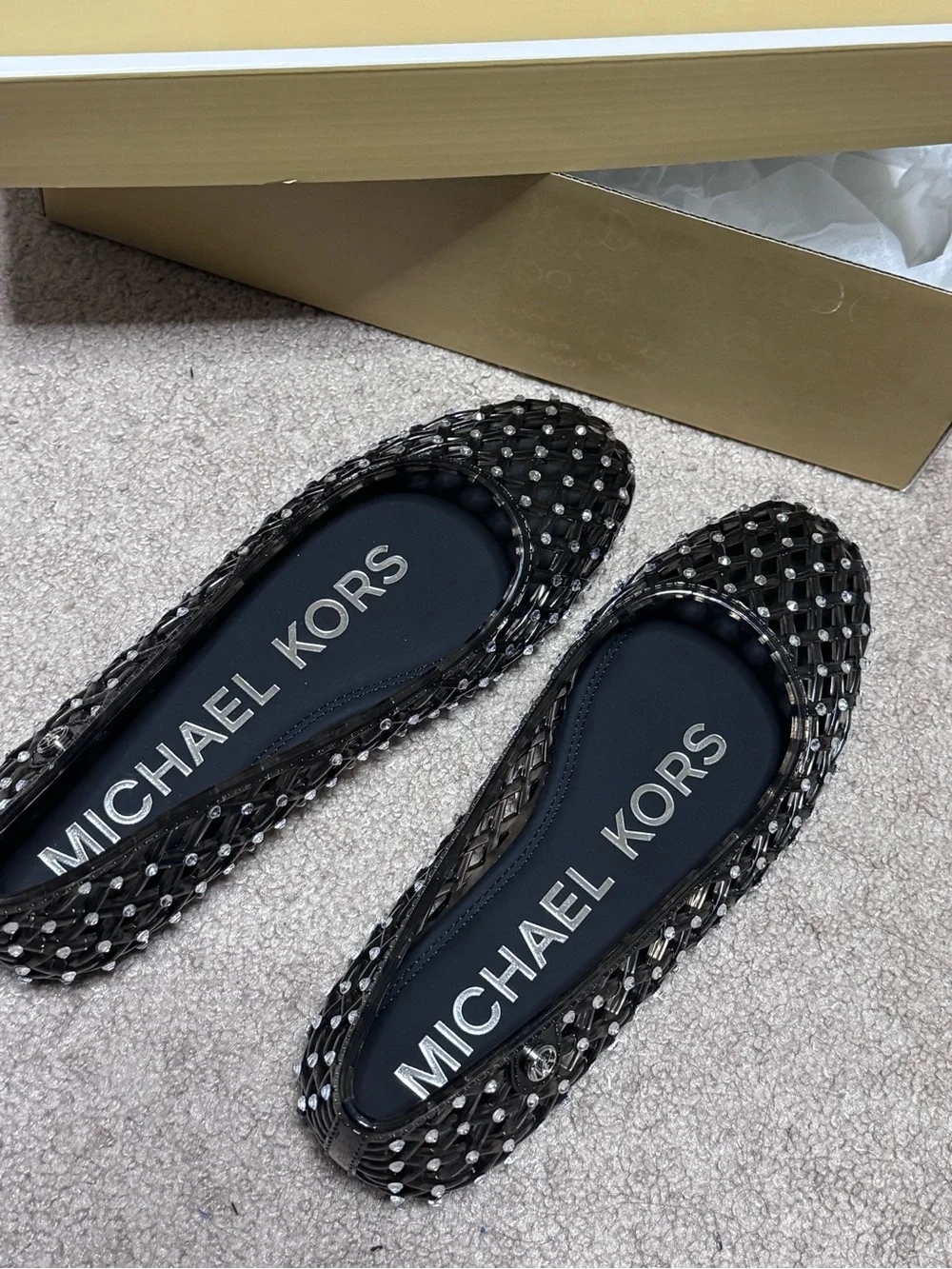 Michael Kors Black Studded Jelly Ballet Flats